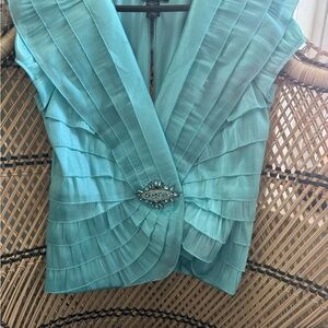 Cachet Blue Pleated Embellished Blouse